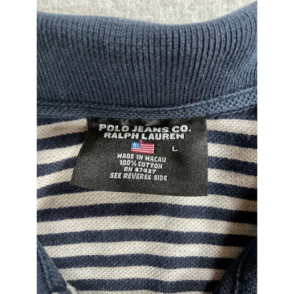 Polo Jeans Co Ralph Lauren Mens Large Blue White Striped Short Sleeve Polo 1627